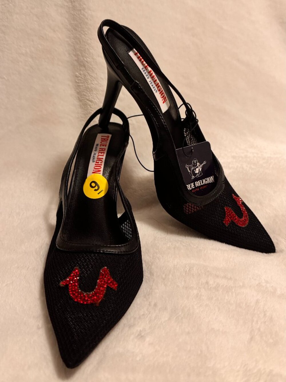 True Religion Black Mesh Pointed-Toe Heels — Size 9